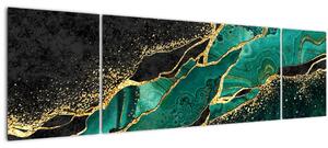 Obraz - Petrolejovo-zlaté mramorování (170x50 cm)