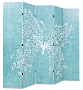 Skládací paraván 200 x 170 cm motiv motýla modrý