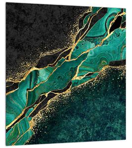 Obraz - Petrolejovo-zlaté mramorování (30x30 cm)