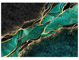 Obraz - Petrolejovo-zlaté mramorování (70x50 cm)