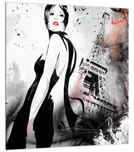 Obraz - Lady a Eiffelova věž (30x30 cm)
