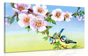 Obraz sýkorky a kvetoucí květiny Varianta: 90x60
