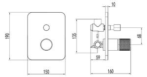 F-Design Ardesia, podomítková 2-výstupová vanová/sprchová baterie, černá matně-růžové zlato, FD1-ARD-7P-25