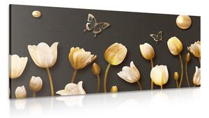 Obraz tulipány se zlatým motivem Varianta: 100x50
