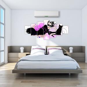 Obraz - Žena s černou kočkou (210x100 cm)