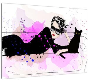 Obraz - Žena s černou kočkou (70x50 cm)