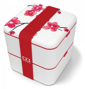 Obědový box MonBento Square Graphic Blossom 2x 850ml (barva-bílá,červená)