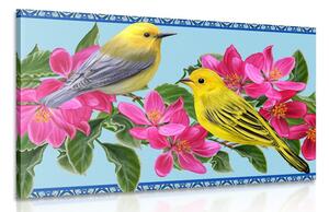 Obraz ptáčky a květiny ve vintage provedení Varianta: 60x40