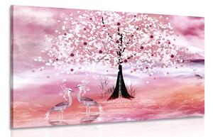 Obraz volavky pod magickým stromem v růžovém provedení Varianta: 90x60