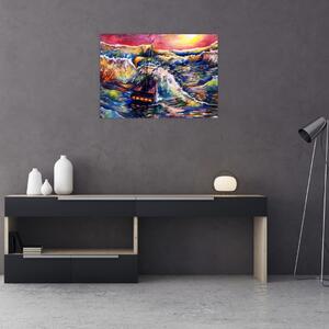 Obraz - Loď na oceánských vlnách, aquarel (70x50 cm)