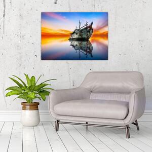 Skleněný obraz - Svítání nad vrakem lodi (70x50 cm)