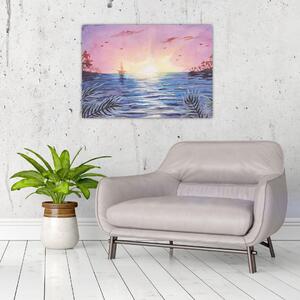 Obraz - Západ slunce nad vodou, aquarel (70x50 cm)