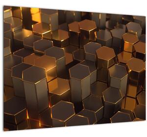 Obraz - Bronzové hexagony (70x50 cm)