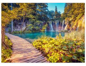 Skleněný obraz - Plitvická jezera, Chorvatsko (70x50 cm)