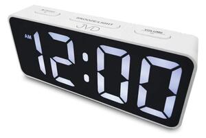 JVD Digitální bílý moderní budík do el. sítě JVD SB524.3 s bílými LED číslicemi  ( Senzor stmívání (rozsvítí se displej))