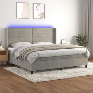 Box spring postel s matrací a LED světle šedá 200x200 cm samet 3139643
