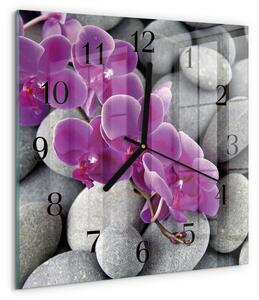 Skleněné hodiny na stěnu Orchidejové kameny zskc-30x30-00178945