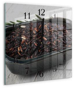 Skleněné hodiny na stěnu Černá rýže zskc-30x30-00182313
