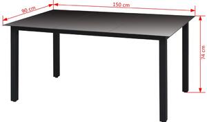 Zahradní jídelní skleněný stůl - černý hliník | 150x90x74 cm