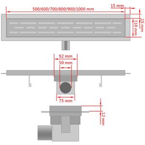 Rovný sprchový odtokový žlab - čárky - nerezová ocel | 1030x140 mm