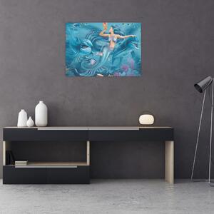 Obraz - Mořská víla s delfíny (70x50 cm)