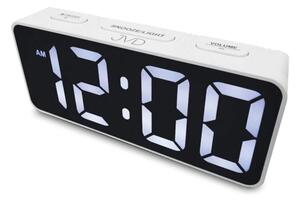 JVD Digitální bílý moderní budík do el. sítě JVD SB524.3 s bílými LED číslicemi (Senzor stmívání (rozsvítí se displej))