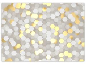 Obraz - Zlato-bílé hexagony (70x50 cm)