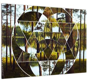 Obraz - Geometrická koláž na pozadí severských lesů (70x50 cm)