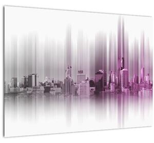 Obraz - Panorama města, růžovo-šedé (70x50 cm)