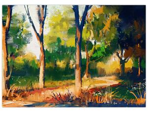 Obraz lesa v letním slunci, malba (70x50 cm)