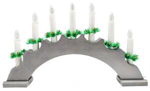 Vánoční dřevěný svícen ve tvaru oblouku, stříbrná, 7 svíček, teplá bílá