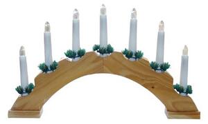 Vánoční dřevěný svícen ve tvaru oblouku přírodní, 7 svíček, teplá bílá