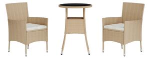 3dílný zahradní bistro set s poduškami béžový polyratan
