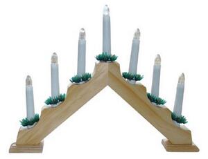 Vánoční dřevěný svícen ve tvaru pyramidy, přírodní dřevo, 7 svíček, teplá bílá