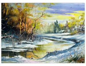 Obraz zimní řeky, olejomalba (70x50 cm)