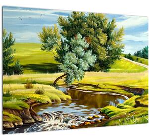 Obraz - Řeka mezi loukami, olejomalba (70x50 cm)