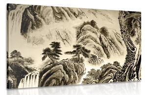 Obraz čínská krajinomalba v sépiovém provedení Varianta: 60x40