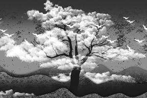 Obraz černobílý strom zalitý oblaky Varianta: 120x80
