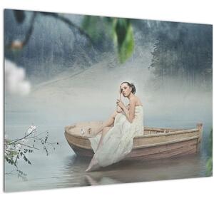 Skleněný obraz - Žena na loďce (70x50 cm)