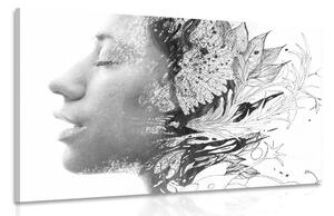 Obraz žena s malovanými květinami v černobílém provedení Varianta: 120x80