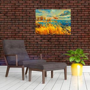 Obraz - Západající slunce nad jezerem, akrylová malba (70x50 cm)