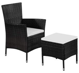 Zahradní židle a stolička s poduškami - polyratan | černé