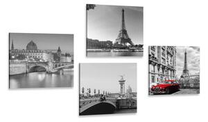 Set obrazů Paříž s retro červeným autem Varianta: 4x 60x60