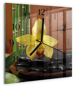 Skleněné hodiny na stěnu Bambusová orchidej zskc-30x30-00178946