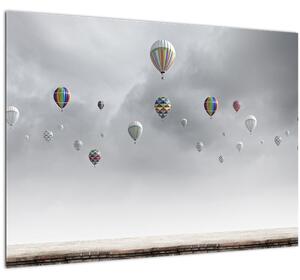 Obraz - Balóny nad cihlovou zdí (70x50 cm)