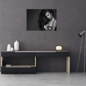Obraz - Černobílý portrét svůdné ženy (70x50 cm)