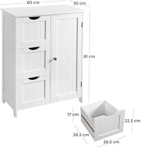 VASAGLE Koupelnová skříňka 3 zásuvky bílá 60 x 81 x 30 cm