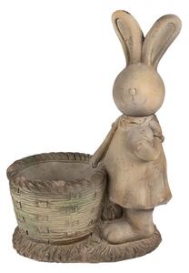 Hnědý keramický obal na květináč ve tvaru zajíčka s košíčkem – 49 cm