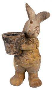 Hnědý keramický obal na květináč ve tvaru zajíčka držící květináček – 41 cm