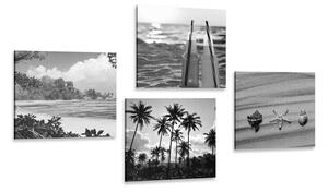 Set obrazů dovolená u moře v černobílém provedení Varianta: 4x 40x40